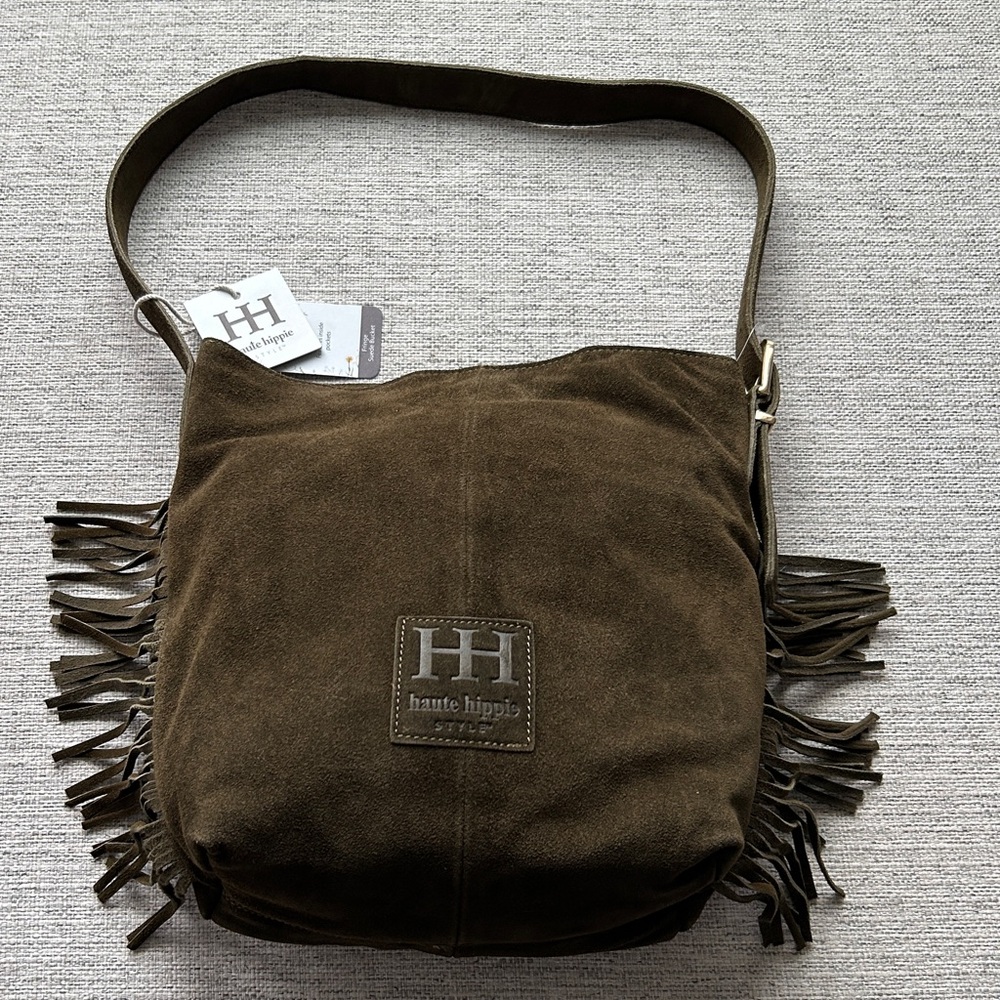 Haute Hippie Olive Suede Fringe Bucket Bag
